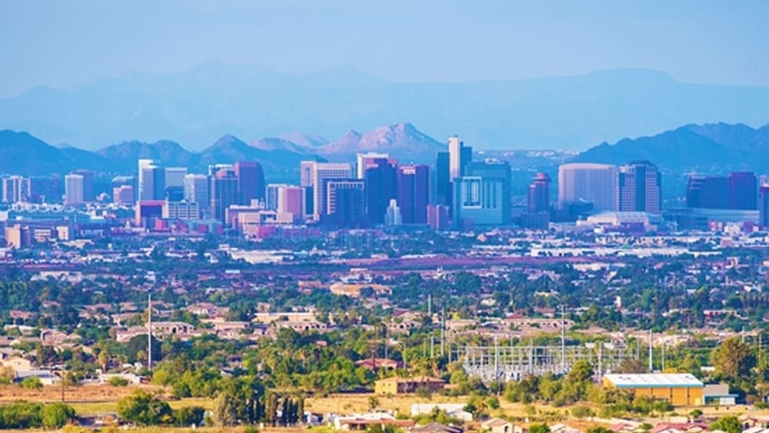 Phoenix skyline with desert mountains in the background